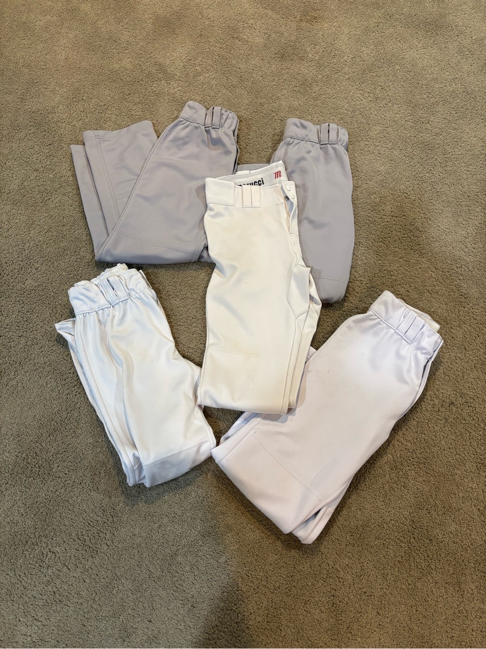 Lot of 5 pair Baseball Pants - Light Gray & White